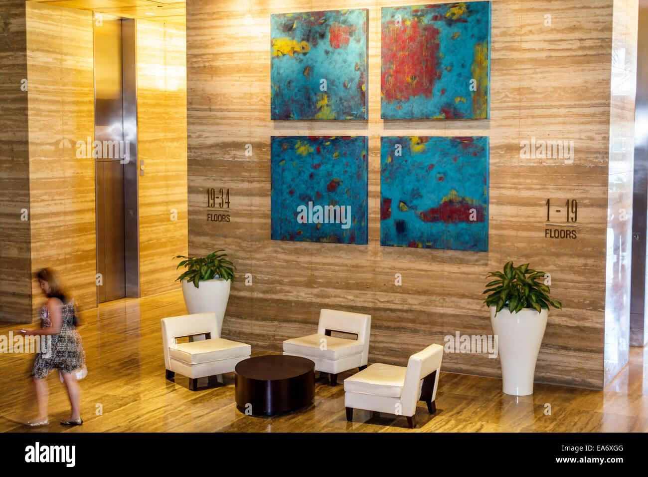 Miami Florida, Intercontinental, Hotelhotels in Motelhotels, Lobby, Chopin Plaza, Bürogebäude, Möbel, Kunstwerke, Gemälde, Besucher trave Stockfoto