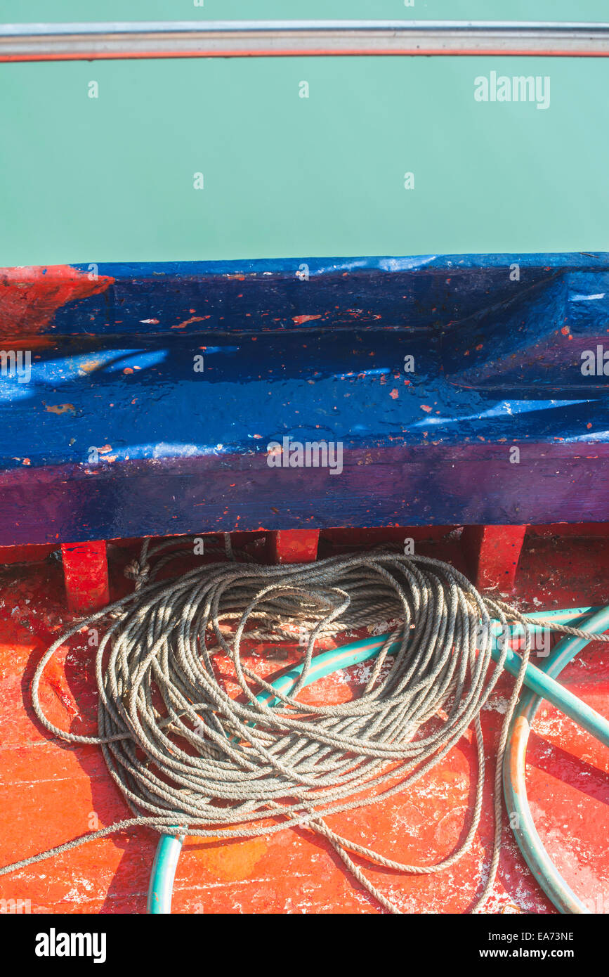 Netzstrümpfe auf Fisch Boot. Stockfoto