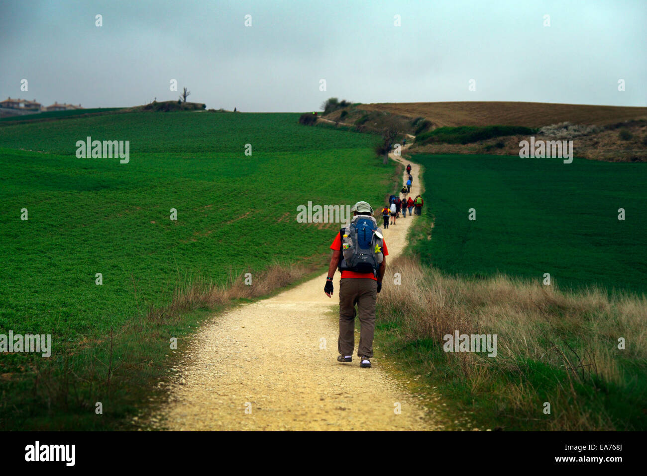Ein Pilger auf dem Camino De Santiago De Compostela Stockfoto