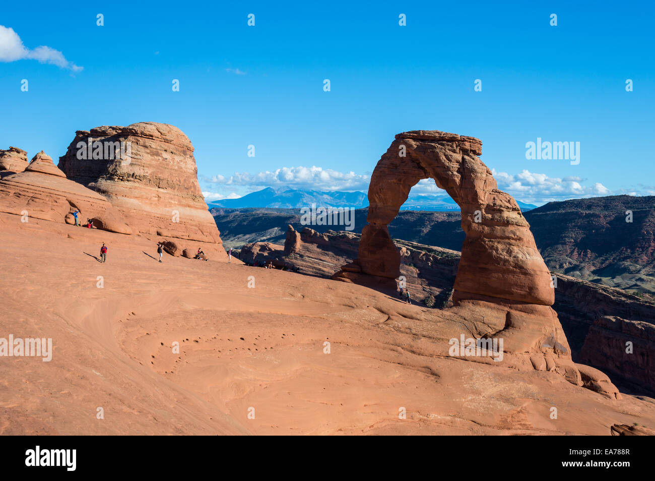 Der Delicate Arch, ein Wahrzeichen der Arches National Park, Utah, USA. Stockfoto