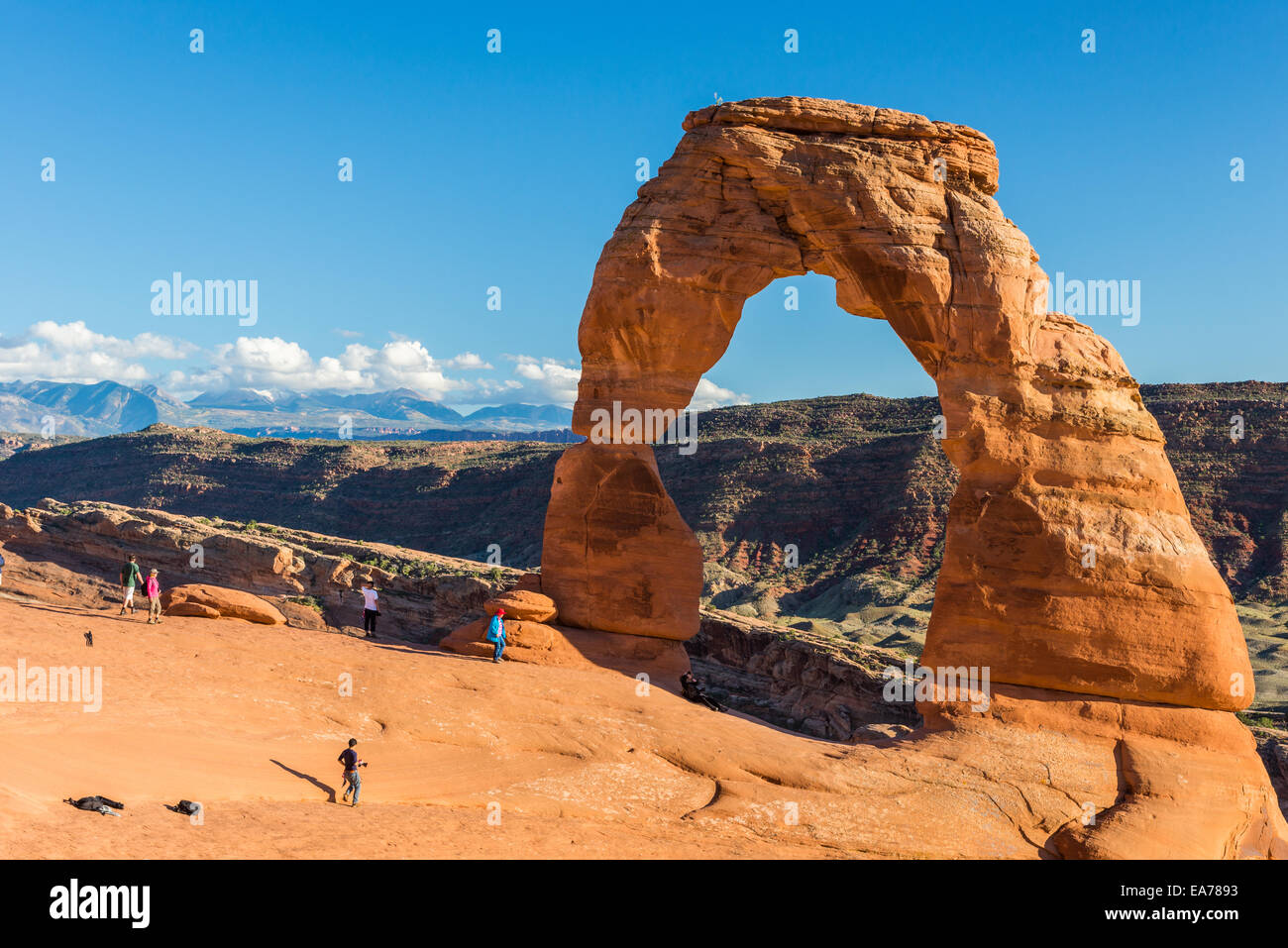 Der Delicate Arch, ein Wahrzeichen der Arches National Park, Utah, USA. Stockfoto