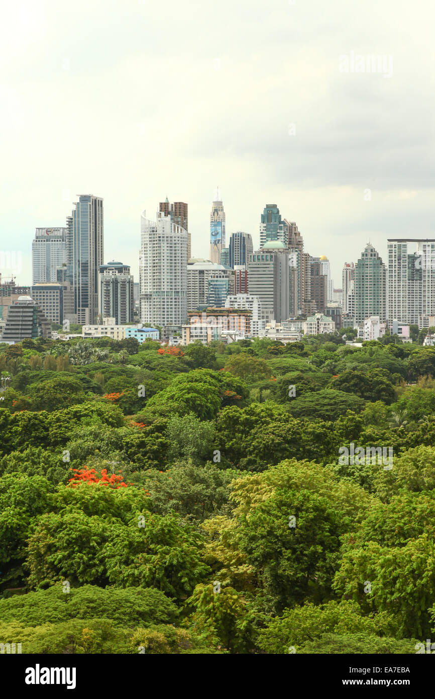 Skyline von Bangkok Lumpini Park Stockfoto