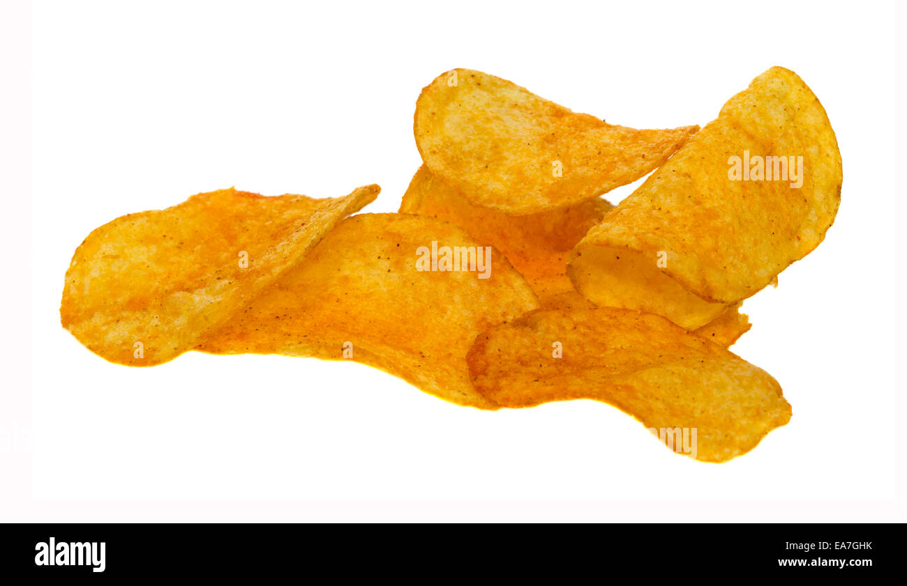 Kartoffel-Chips isoliert auf weißem Hintergrund Stockfoto