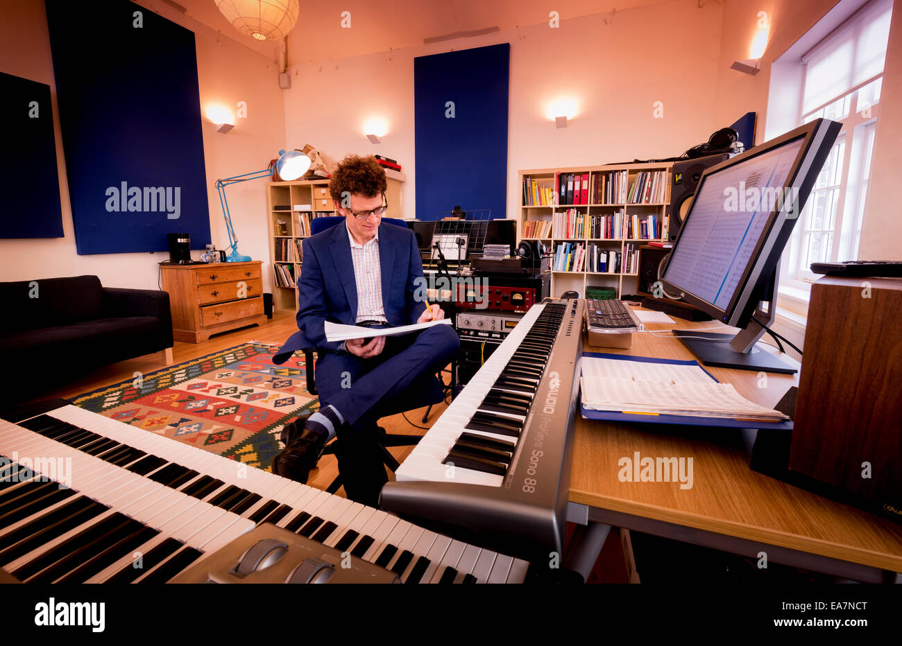 Das Tonstudio der Komponist Ned Bigham in seinem Haus West Sussex - Bignor Park House. Stockfoto