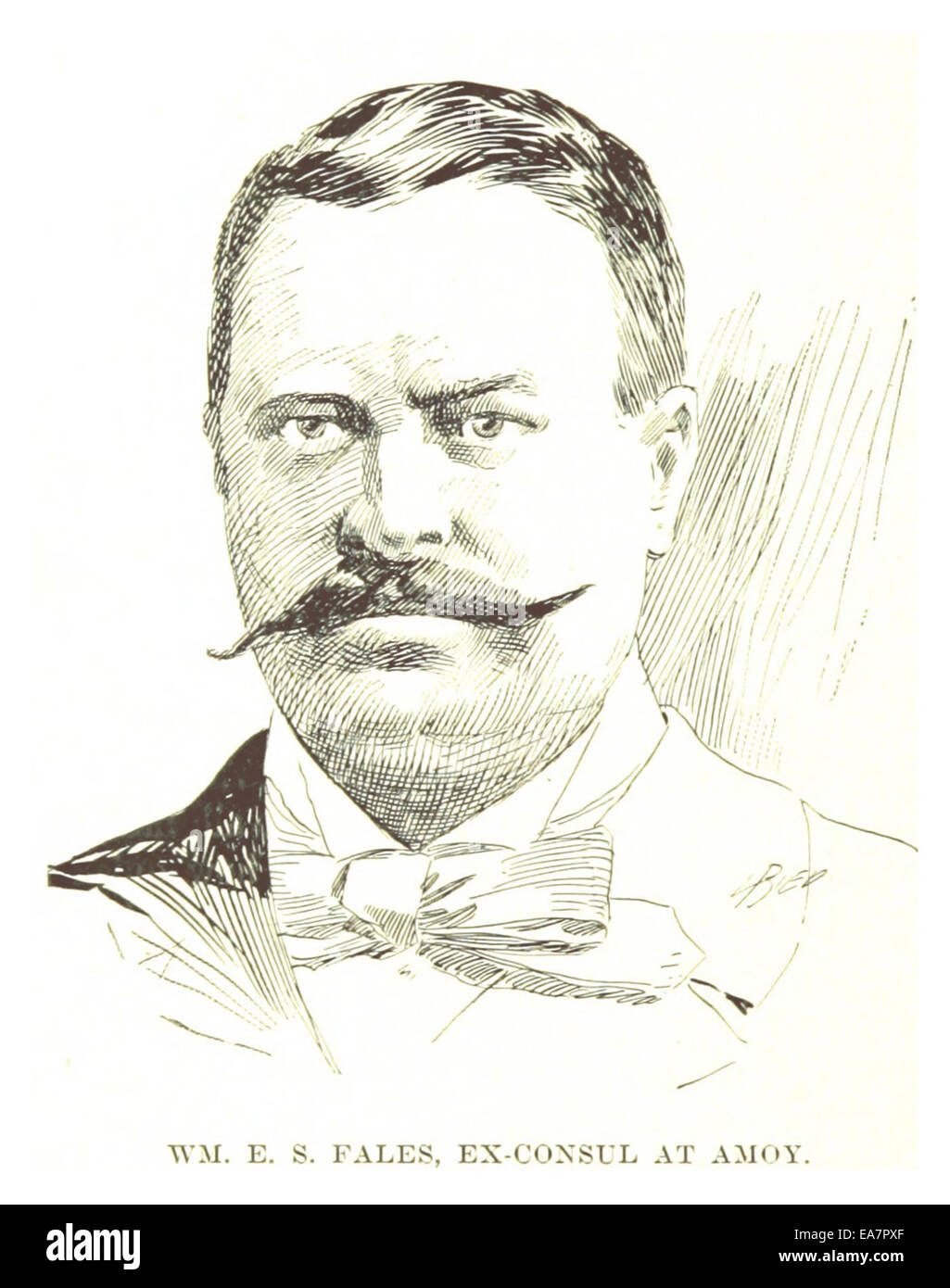Dieser 1898 erschienene Eintrag in Becks Werk zeigt W.M.E.S. Fales, einen ehemaligen US-Konsul in Amoy, der Einblicke in seine Rolle in diplomatischen Beziehungen während des späten 19. Jahrhunderts gibt. Stockfoto