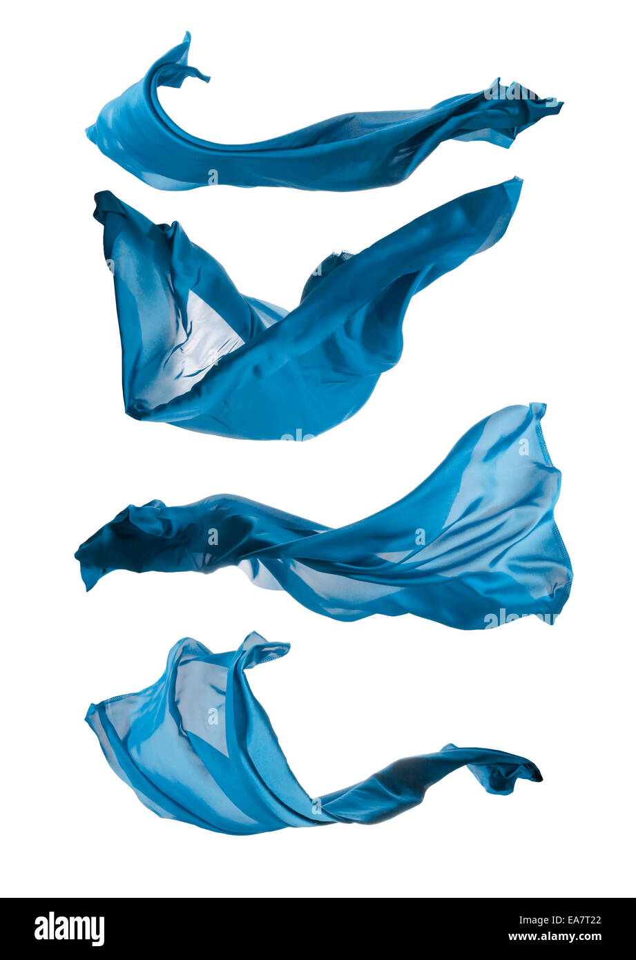 Vereinzelte Aufnahmen von frieren Bewegung der transparente blaue Seide, isoliert auf weißem Hintergrund Stockfoto