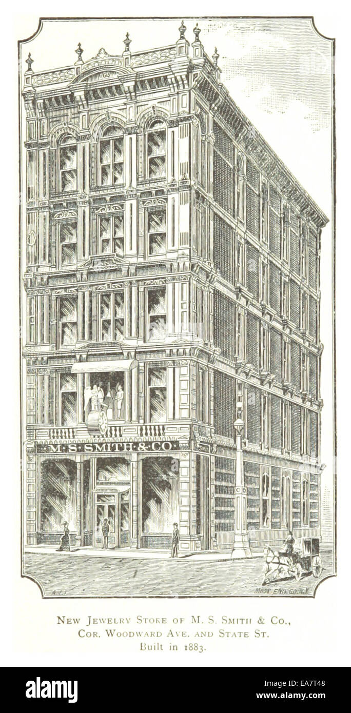 Farmer(1884) Detroit, p415 neue Schmuck Shop von M.S. SMITH &. CO., KOR  WOODWARD AVENUE UND STATE ST. AUS DEM JAHR 1883 Stockfotografie - Alamy