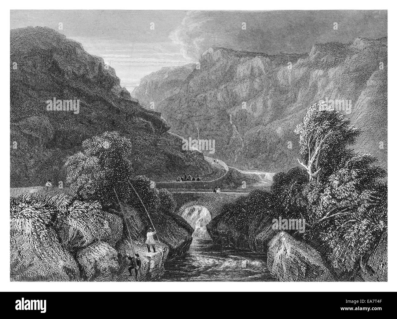 Pont Aberglaslyn Principal Eingang Caernarvonshire Snowdonia, Gwynedd, Nordwales aus dem Süden um 1830 Stockfoto