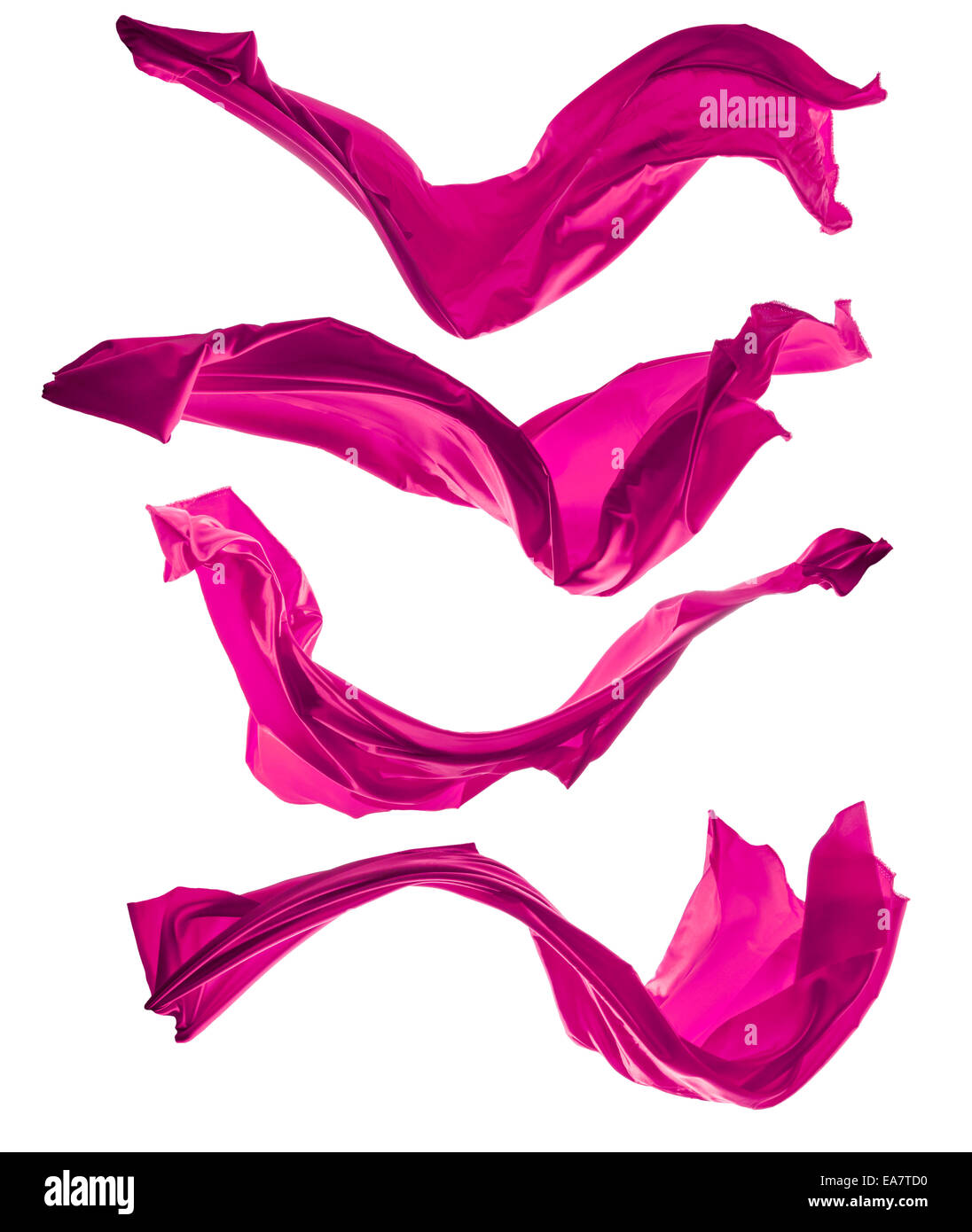 Vereinzelte Aufnahmen von frieren Bewegung von rosa Satin, isoliert auf weißem Hintergrund Stockfoto
