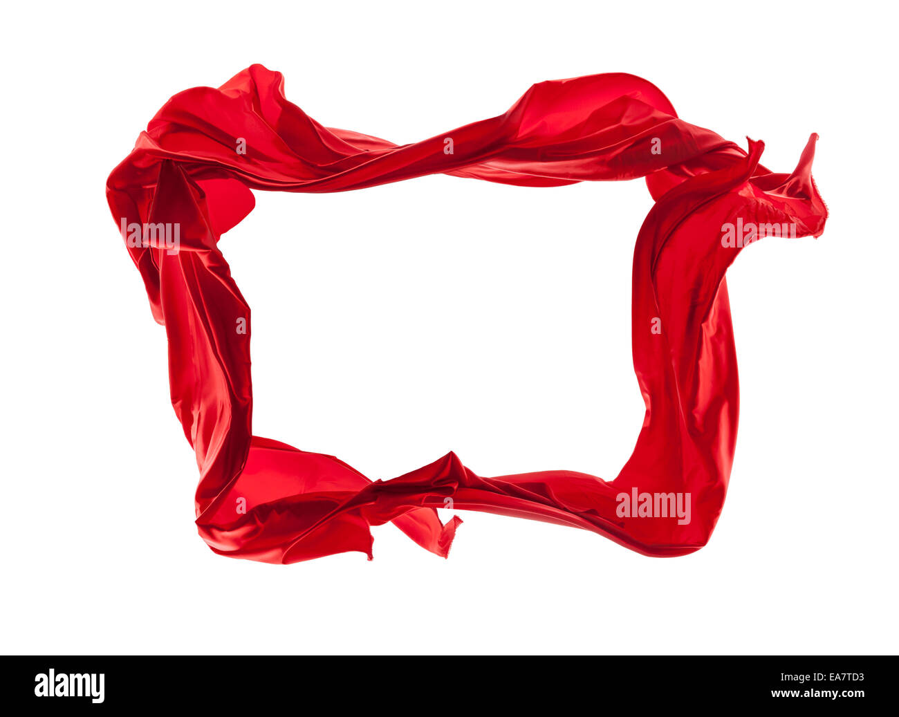 Vereinzelte Aufnahmen von frieren Bewegung der roten Satin in quadratische Form, isoliert auf weißem Hintergrund Stockfoto