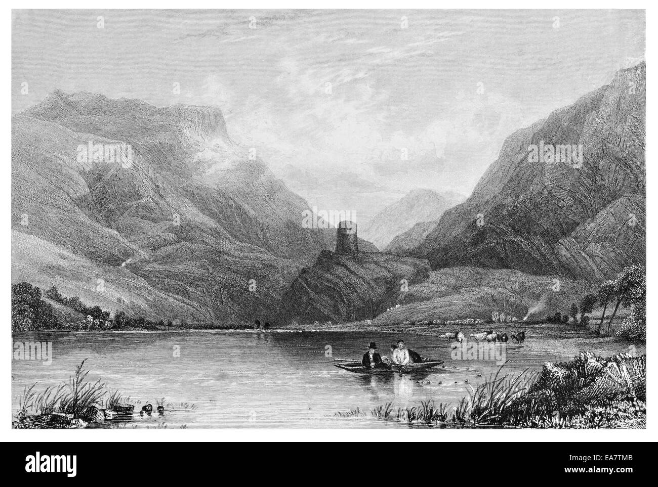 Dolbadern Dolbadarn Tower in der Nähe von Llanberis Gwynedd um 1830 Stockfoto