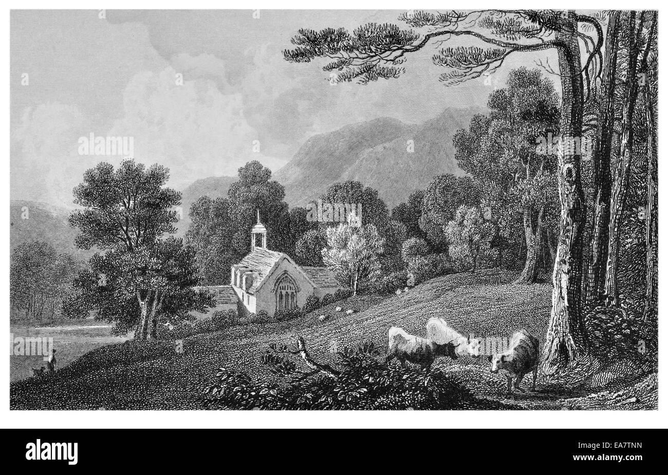 Llantisilio Kirche Vale von Llangollen Denbighshire um 1830 Stockfoto