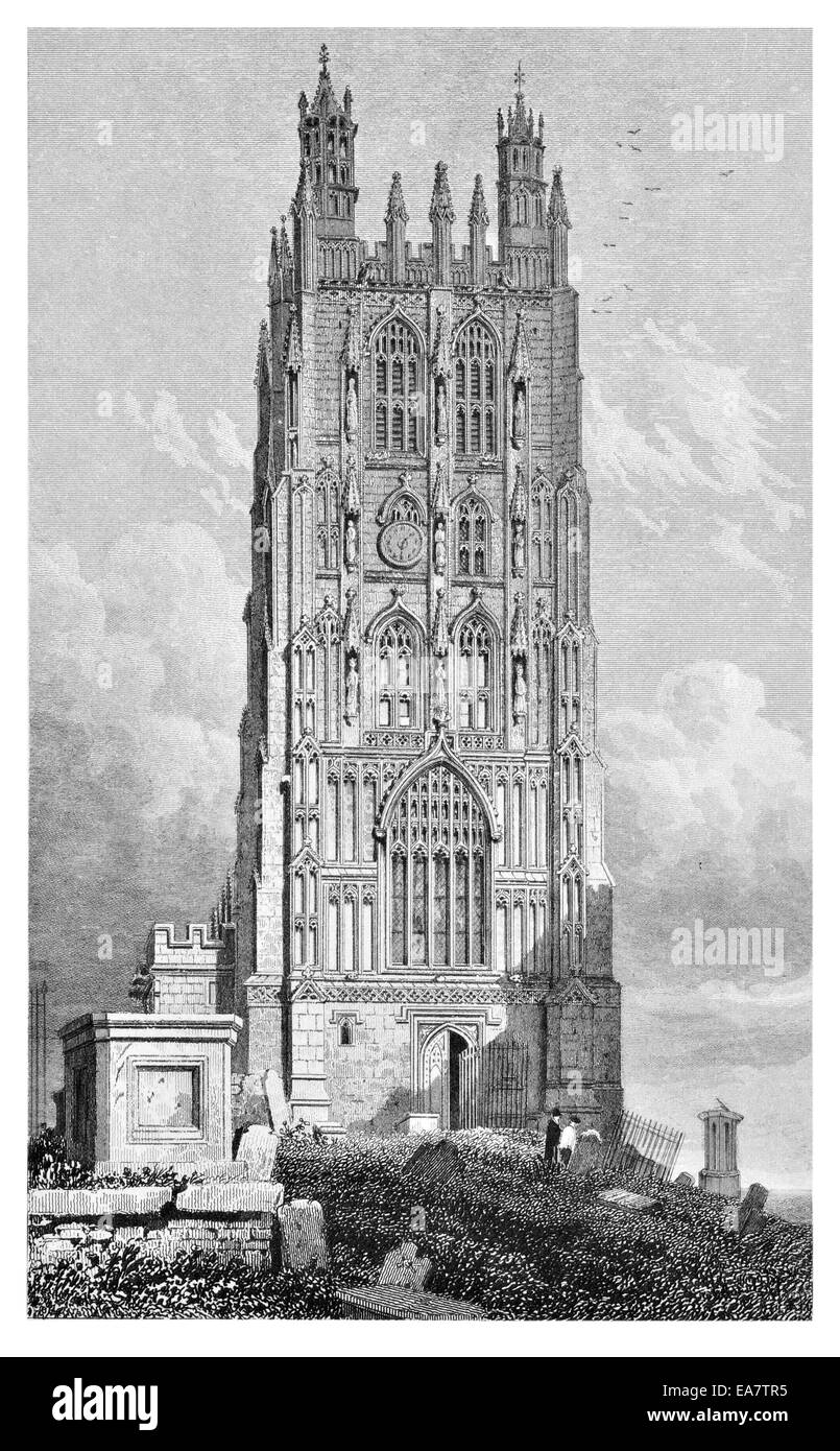 Turm von Wrexham Kirche Denbighshire um 1830 Stockfoto