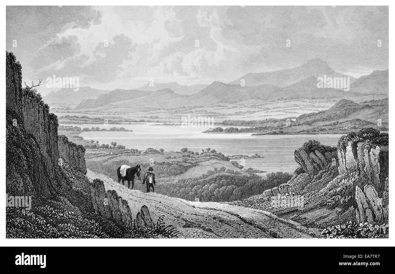 Llyn Tegid oder Bala Lake Merionethshire um 1830 Stockfoto