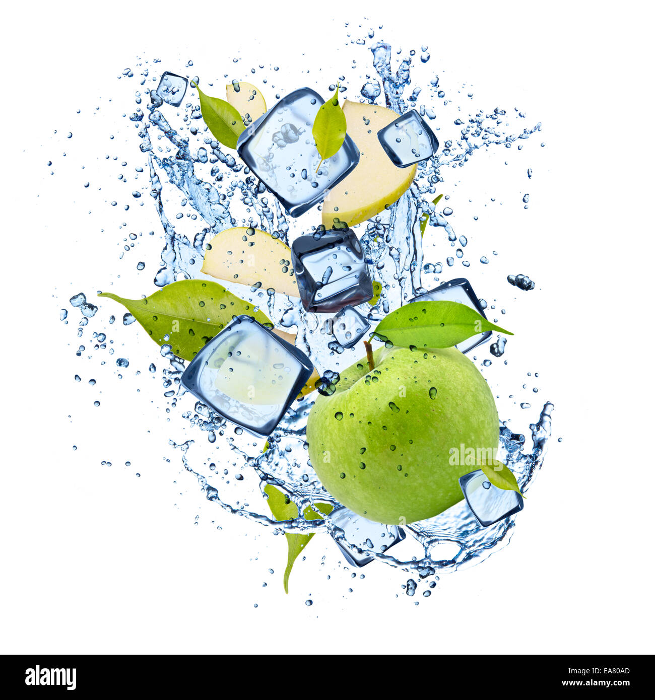 Eis-grünen Apfel, isoliert auf weißem Hintergrund Stockfoto