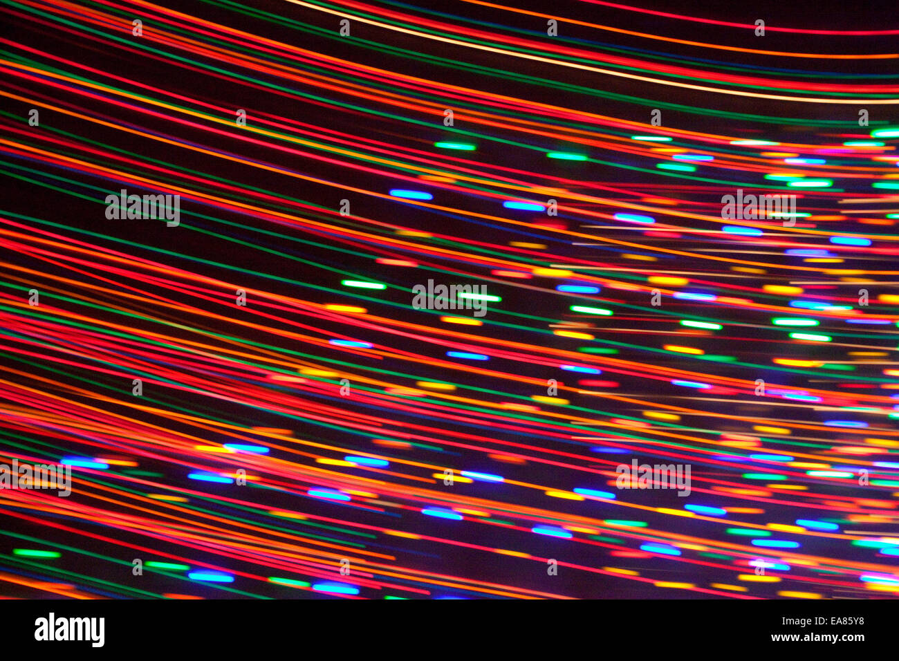 Streifen von bunten Lichtern von Christmas Holiday Lights. Stockfoto
