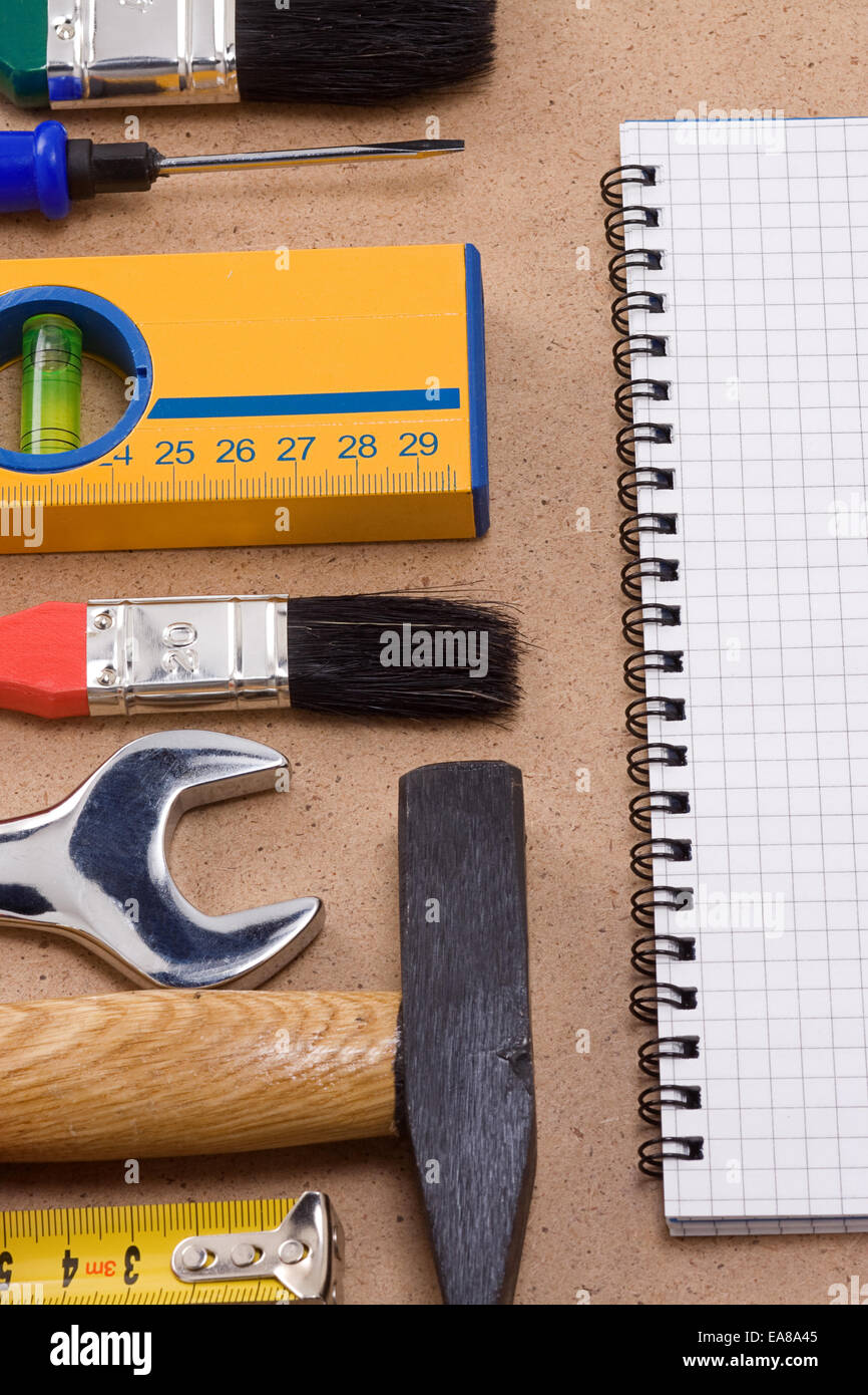 Binder-Pad und Werkzeugsatz Stockfoto