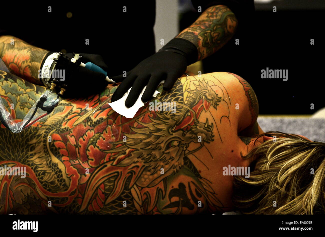 Volle Rücken Tätowierung auf Florenz Tattoo Convention 2014 Stockfoto