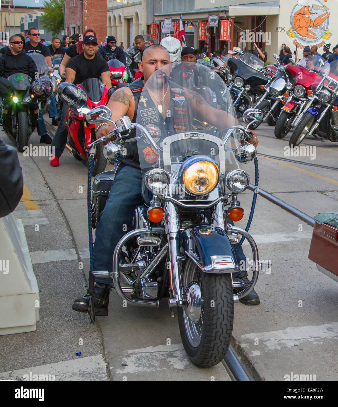 Biker auf Lone Star Rallye Festival. Galveston, Texas, vom 6. bis 9. November 2014. Stockfoto