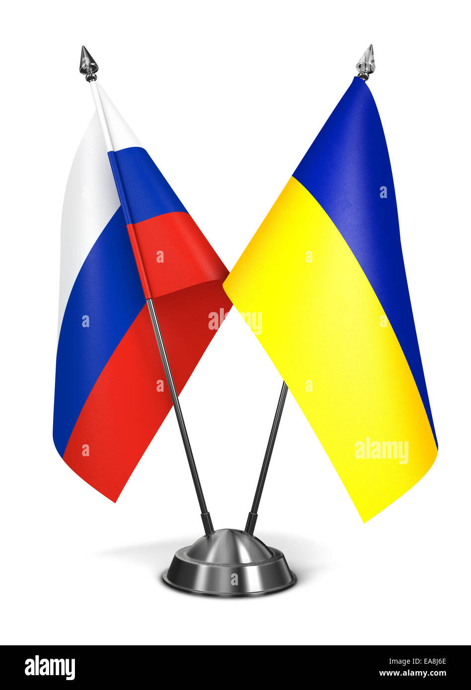Russland und Ukraine - Miniatur-Flags, Isolated on White Background. Stockfoto