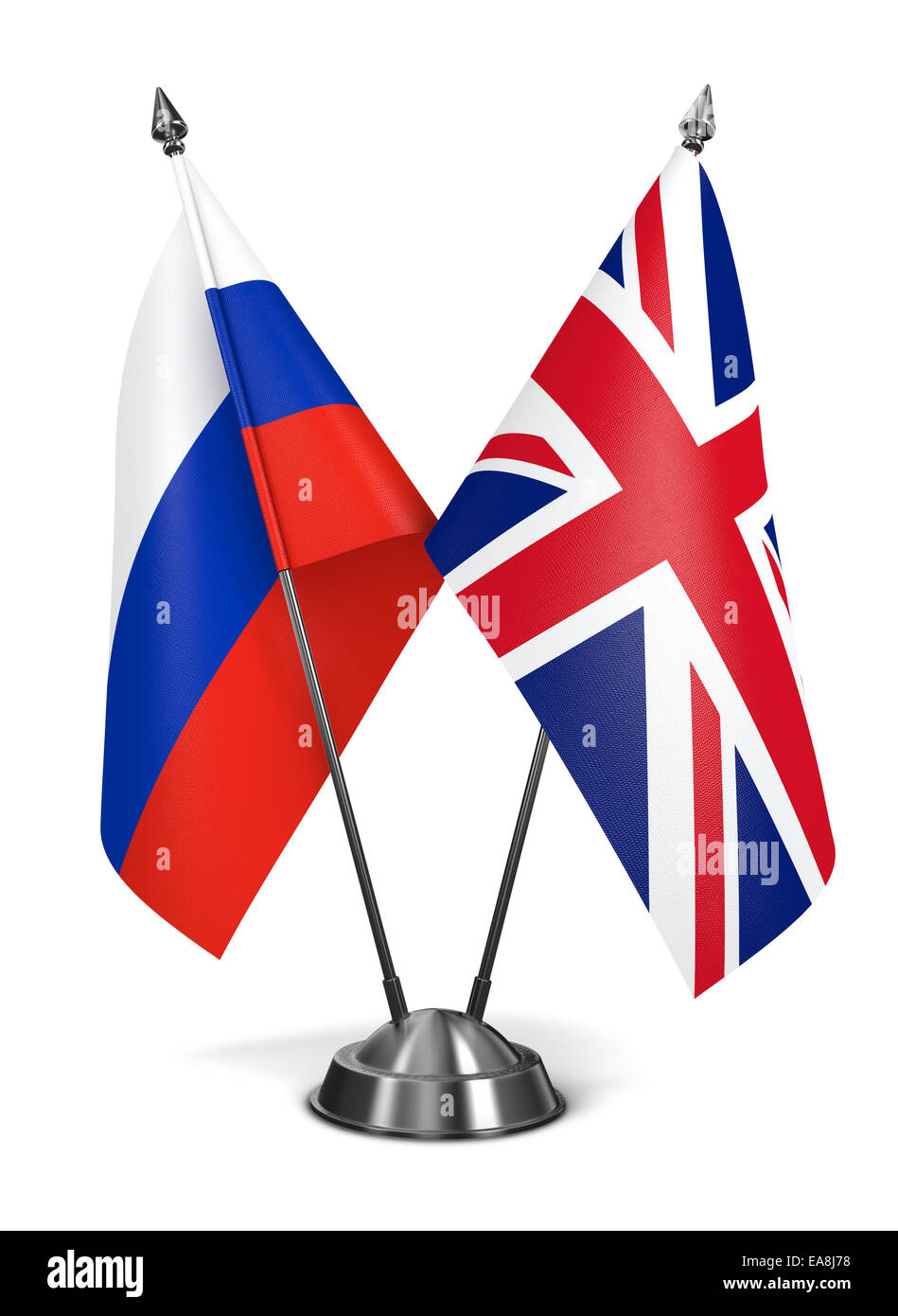Russland und das Vereinigte Königreich von Großbritannien - Miniatur-Flags, Isolated on White Background Stockfoto