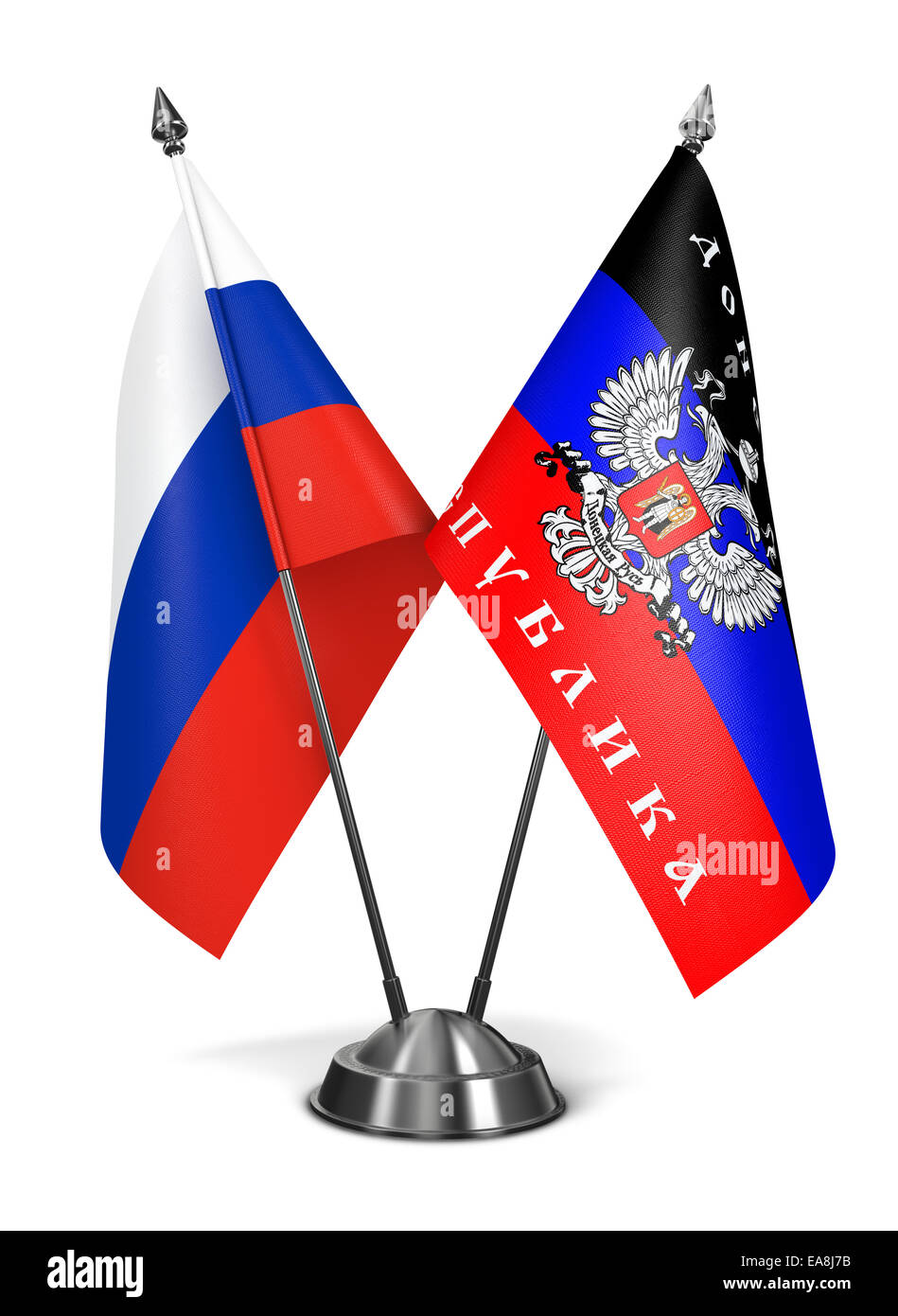 Russland und der Volksrepublik Donezk - Miniatur-Flags, Isolated on White Background. Stockfoto