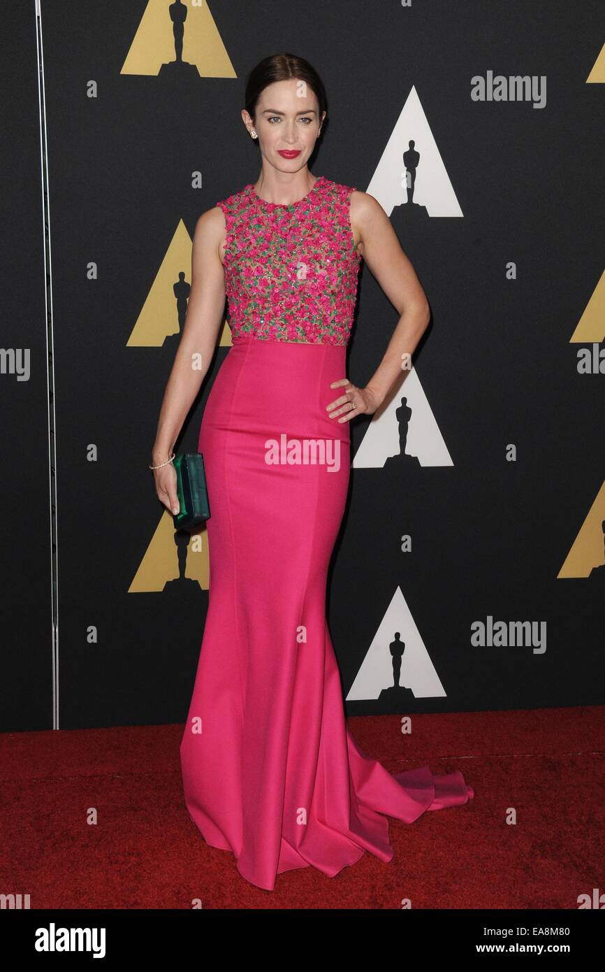 Emily Blunt im Ankunftsbereich für die 2014 Governors Awards moderiert von AMPAS - Teil2, Ray Dolby Ballroom in Hollywood und Highland Center, Los Angeles, CA 8. November 2014. Foto von: David Longendyke/Everett Collection Stockfoto