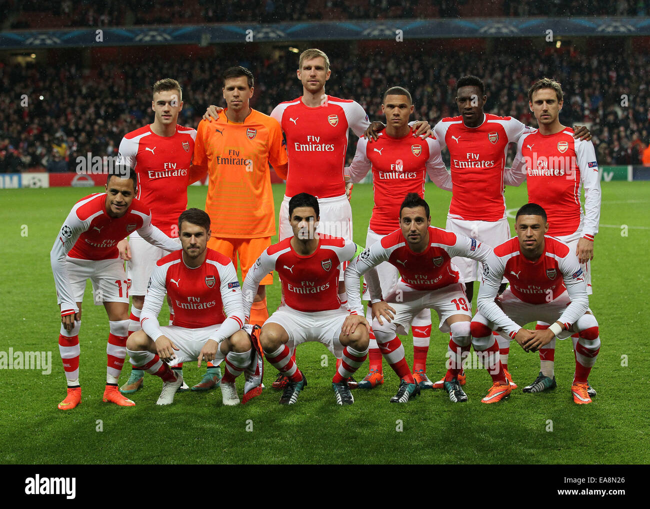 London, UK. 4. November 2014. Arsenals Team Schuss.-Champions League-Gruppe D - Arsenal Vs Anderlecht - Emirates Stadium - London - England 4. November 2014 - Bild David Klein/Sportimage. © Csm/Alamy Live-Nachrichten Stockfoto