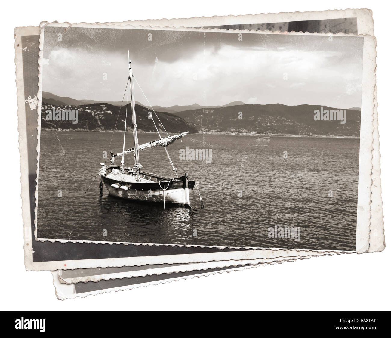 Vintage-Fotos alte hölzerne Segeln Schiff im Hafen von Portofino, Italien angedockt Stockfoto