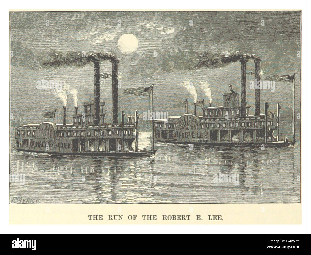 Dieser Verweis aus Mark Twains Werk von 1883 erwähnt das Rennen zwischen den Dampfschiffen *Lee* und *Natchez*. Die Veranstaltung ist ein berühmter Teil der Geschichte der Dampfschiffe auf dem Mississippi River. Stockfoto