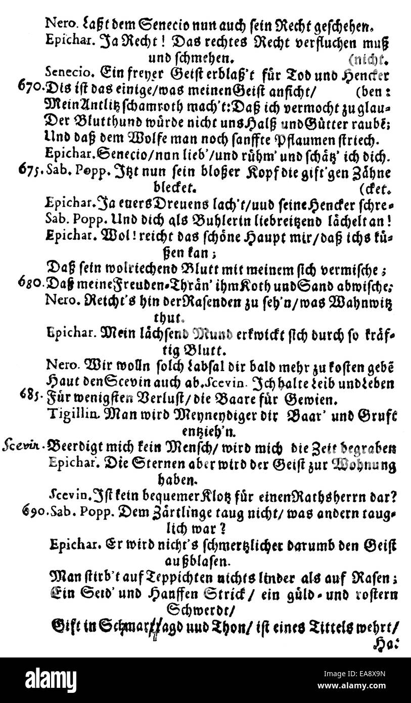 Historischen drucken, Kupferstich, Daniel Caspar oder Casper von Lohenstein, 1635-1683, barocke schlesischen Dramatiker, Rechtsanwalt, di Stockfoto