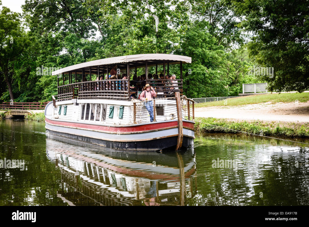 Mule Team und Fahrer ziehen Charles F Mercer, Great Falls Tavern, C & O Kanal, Potomac, Maryland Stockfoto