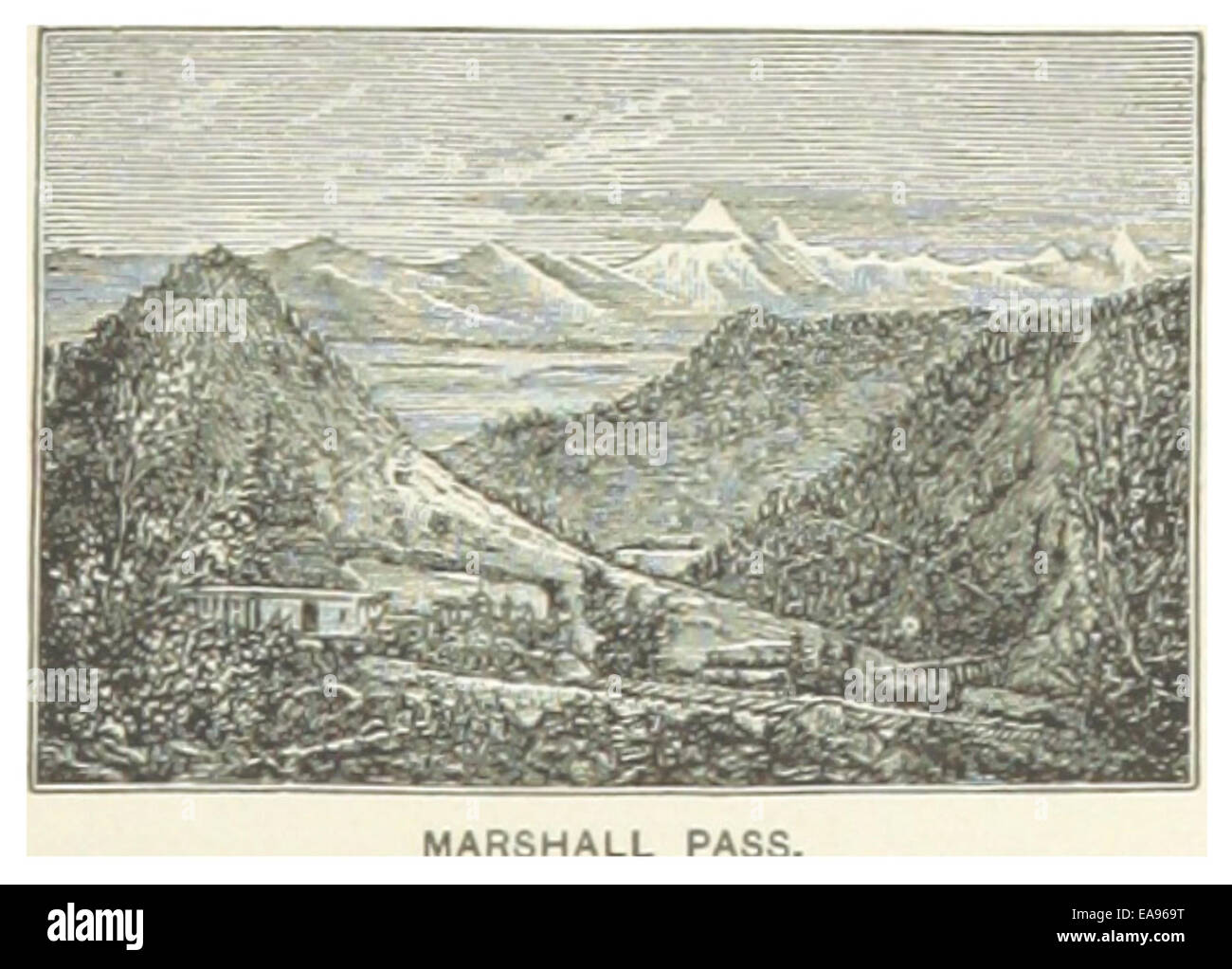US-CO(1891) p107 verfügt über den Marshall Pass, einen Bergpass in Colorado. Die Abbildung zeigt die geographische und verkehrstechnische Bedeutung dieses Passes im späten 19. Jahrhundert. Stockfoto