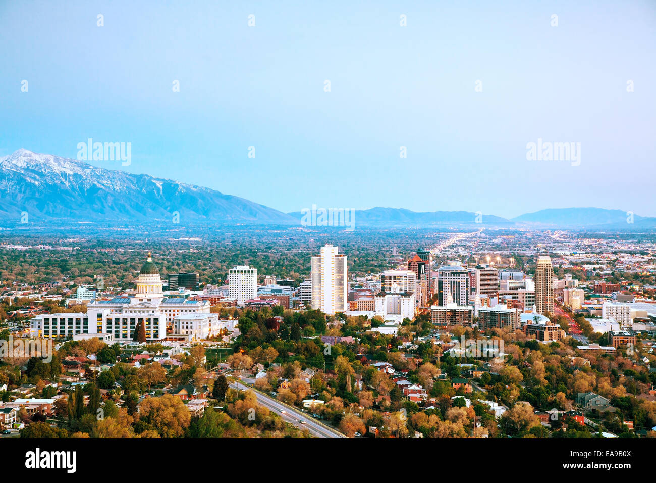 Salt Lake City Übersicht am Abend Stockfoto