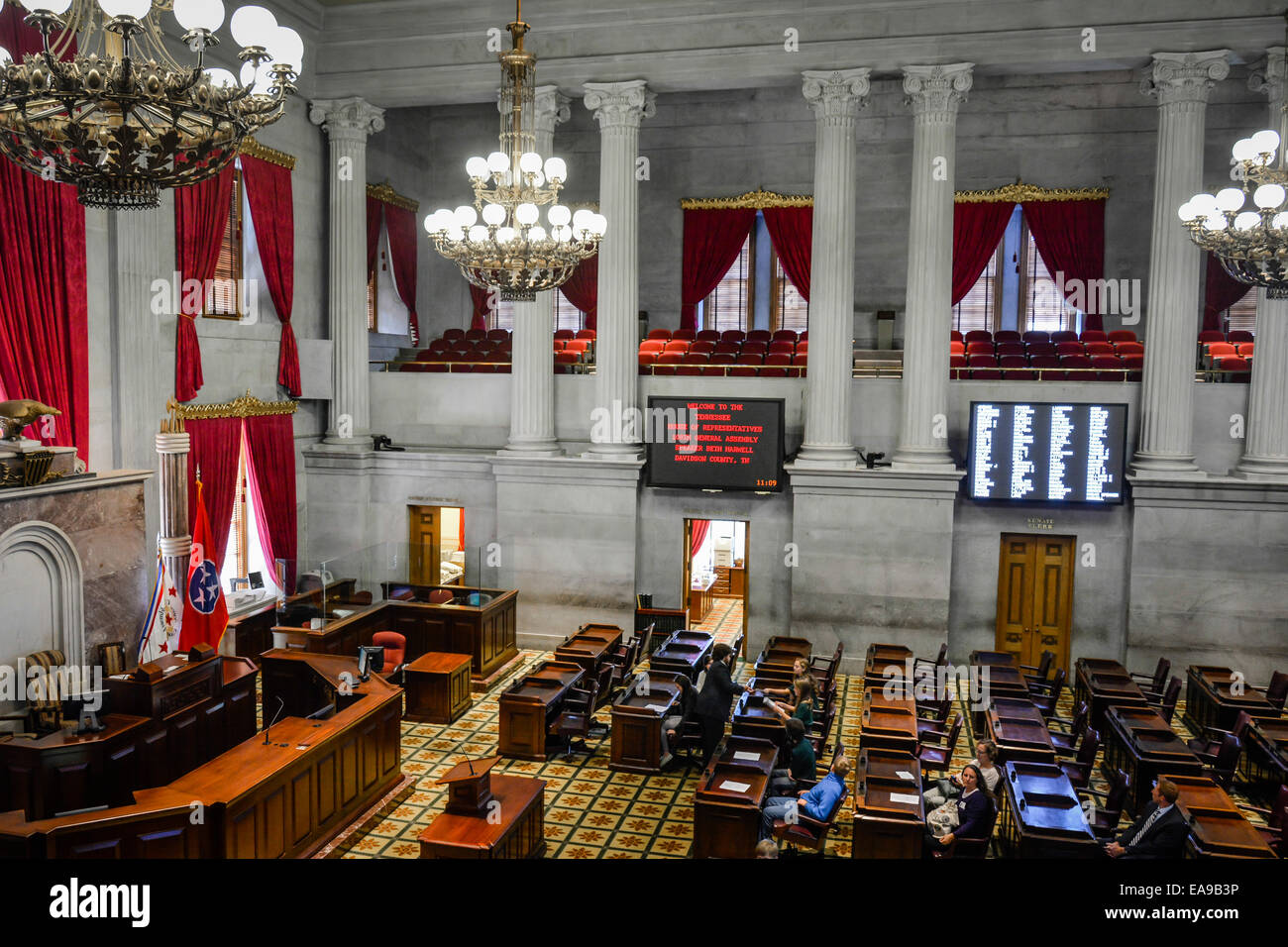 Das verzierte und wunderschöne Innere des Tennessee House of Representatives' Chamber im State Capitol Building in Nashville, TN, USA Stockfoto