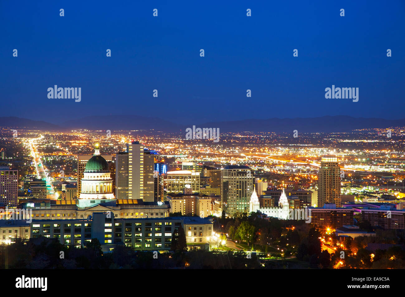 Salt Lake City Übersicht in der Nacht Stockfoto