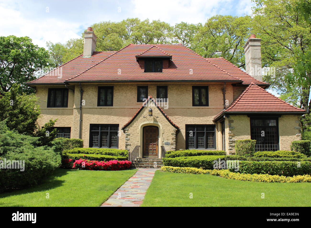 Mittelmeer Revival Haus, Forest Hills Gardens Queens, New York Stockfoto