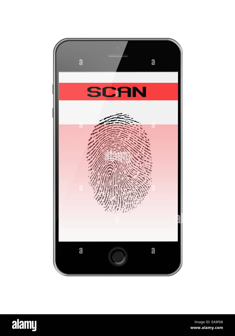 Mobile Smart Phone mit "Fingerabdruck" der Daumen, Isolated on White Background. Sehr detaillierte Darstellung. Stockfoto