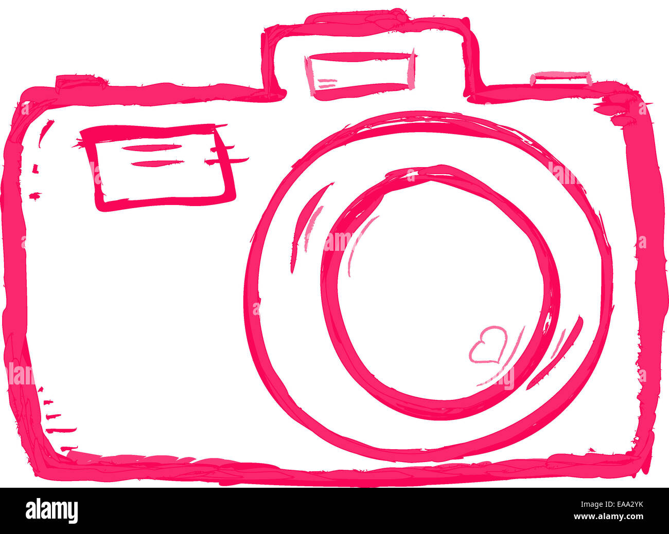 Kamera von Hand gezeichnet auf weißem Hintergrund Stockfoto