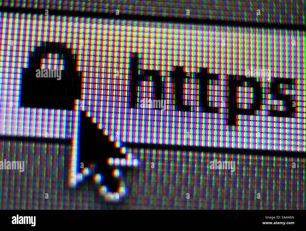 Kaufbeuren, Deutschland. 9. November 2014. Die Abkürzung Https (Hypertext Transfer Protocol sicher) auf einem Computerbrowser in Kaufbeuren, Deutschland, 9. November 2014. Das Kommunikationsprotokoll ermöglicht verschlüsselte Datenübertragung. Foto: Karl-Josef Hildenbrand/Dpa/Alamy Live News Stockfoto
