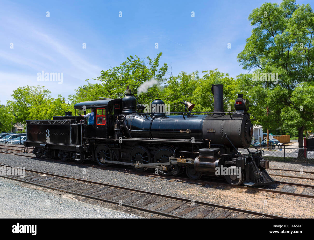 Dampf-Lokomotive Sierra Nr. 3, Railtown 1897 State Historic Park, Jamestown, Tuolumne County, Kalifornien, USA Stockfoto