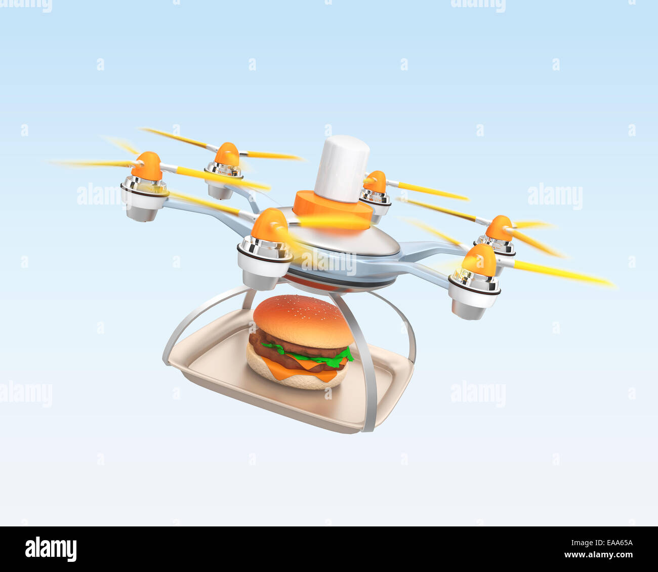 Drone die Hamburger für Fast Food Delivery Konzept Stockfoto