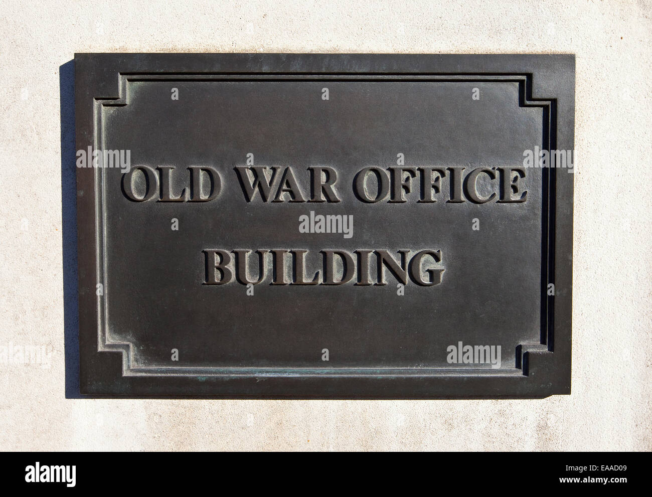 Gedenktafel an der alten Krieg Bürogebäude in Whitehall, Zentrum von London. Stockfoto