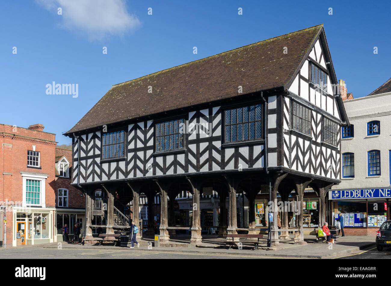 Die alte Markthalle in High Street, Ledbury, Herefordshire Stockfoto