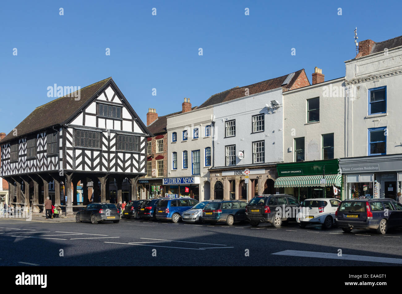 Die alte Markthalle in High Street, Ledbury, Herefordshire Stockfoto