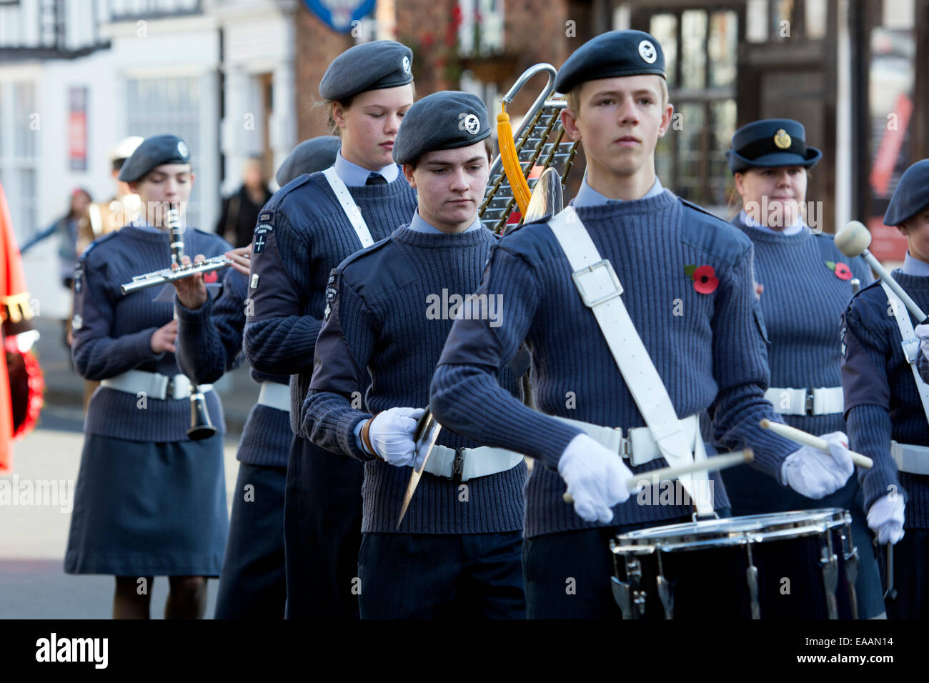 Stratford-upon-Erinnerung Sonntag Parade. Die Air Training Corps Band. Stockfoto