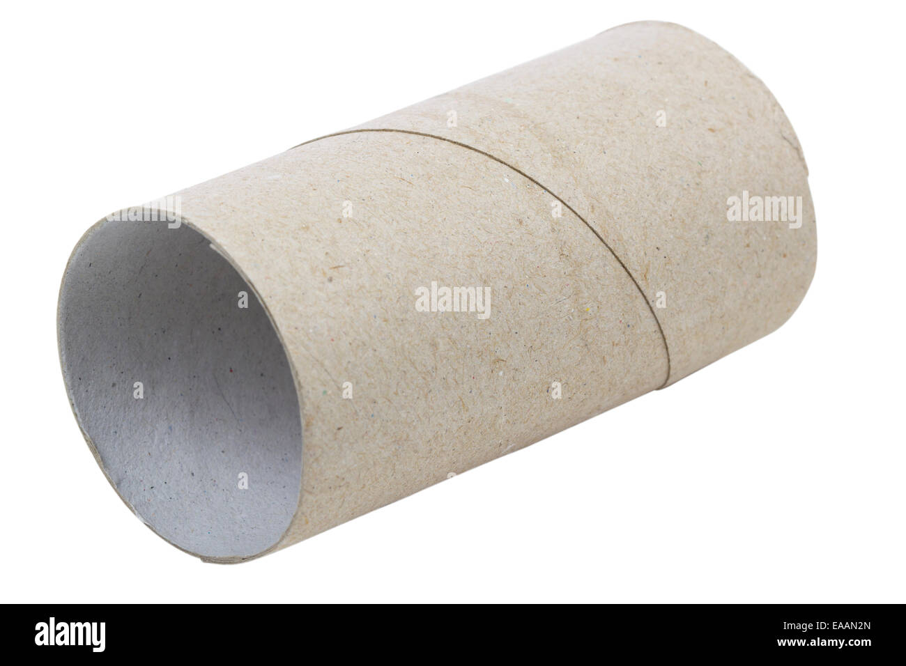 Leere Toilettenpapierrolle isoliert auf weißem Hintergrund mit Beschneidungspfad Stockfoto