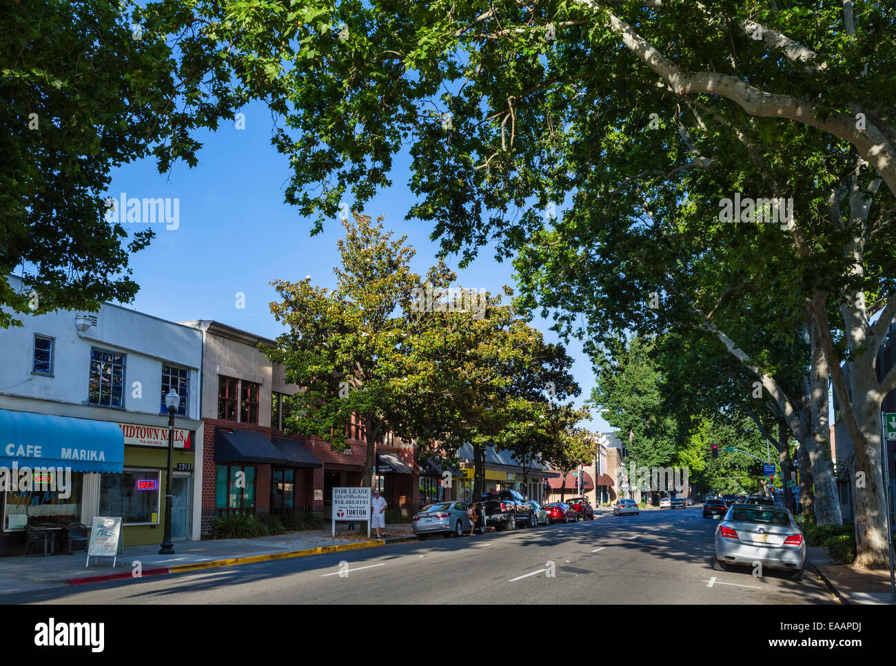 J Street bei 21st Street in Midtown Sacramento, Kalifornien, USA Stockfoto
