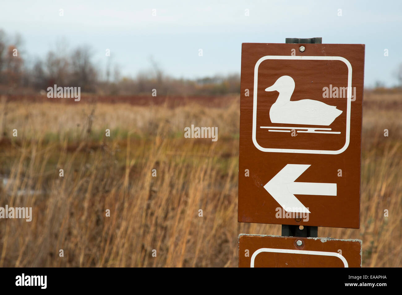 Oak Harbor, Ohio - ein Schild an der Ottawa National Wildlife Refuge. Stockfoto