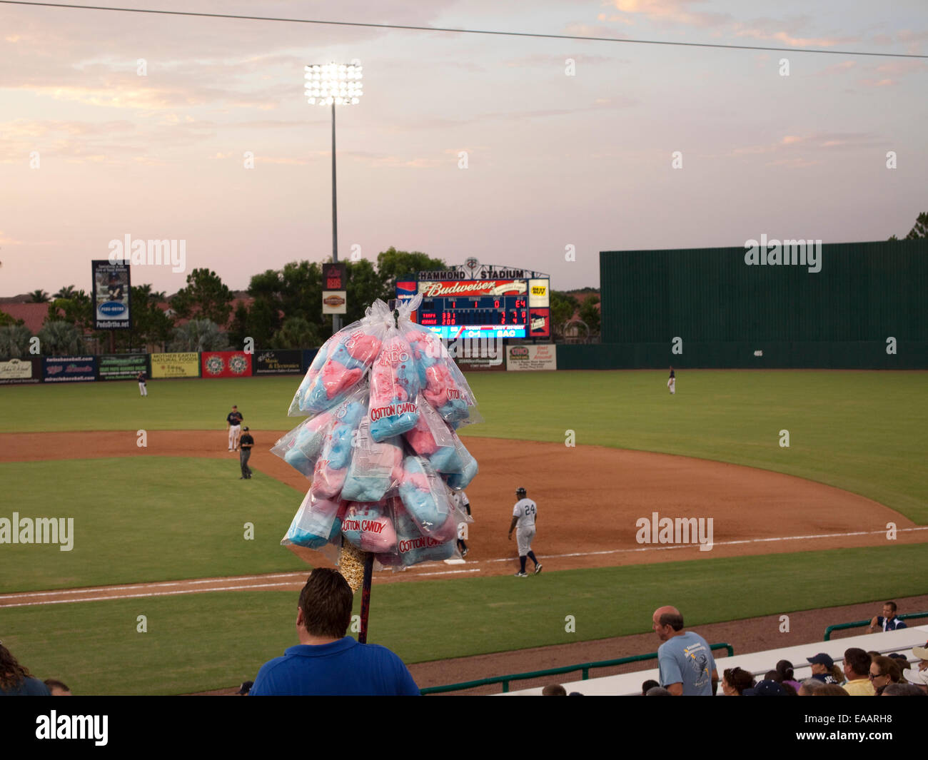 Zuckerwatte-Anbieter beim Baseball-Spiel Stockfoto